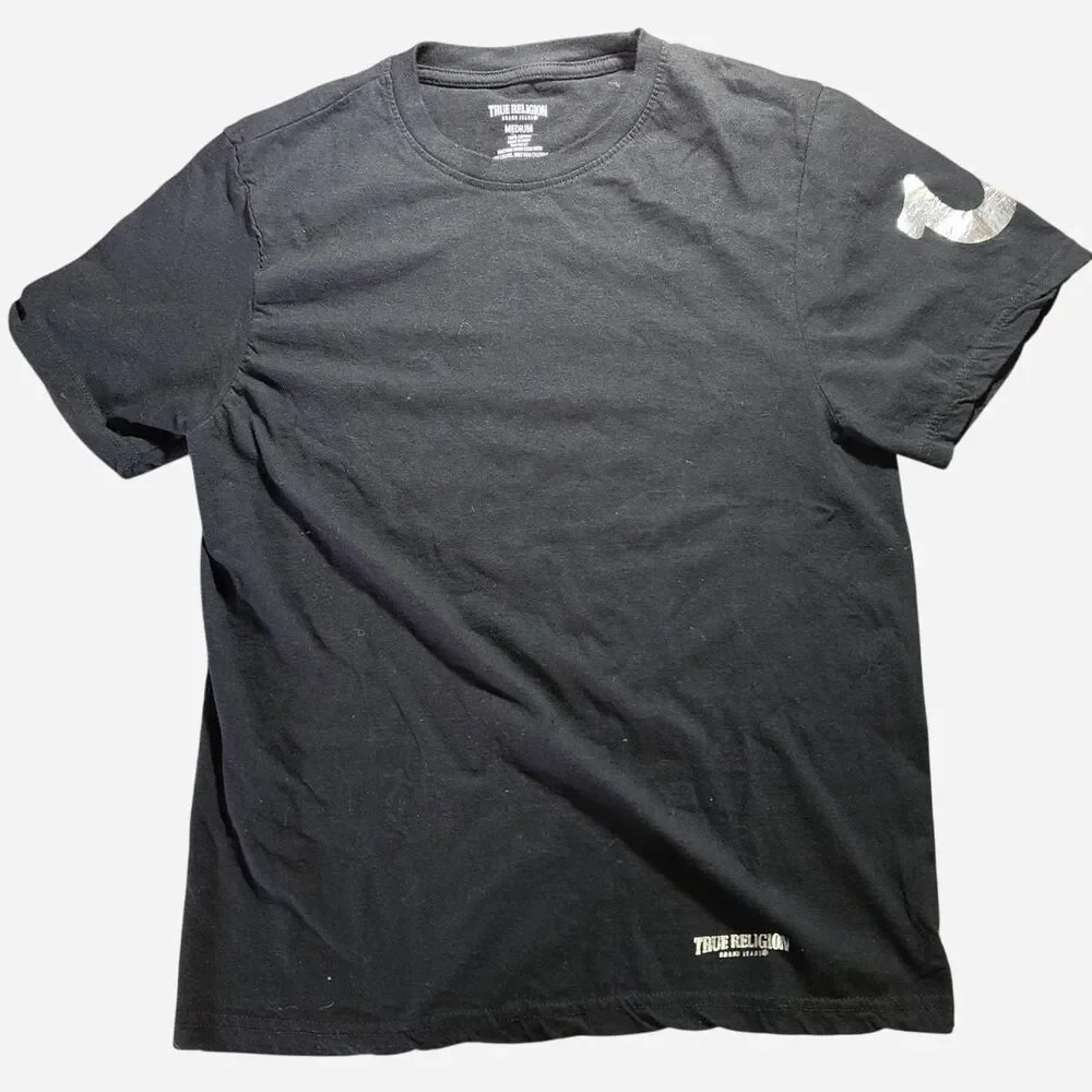 True Religion black cotton t-shirt with silver logo Size M